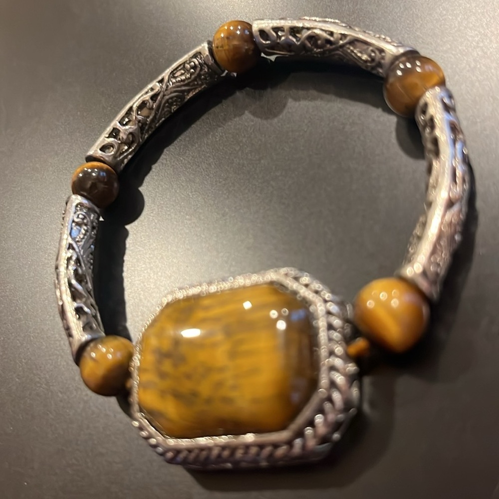 Big Tigers Eye Silver Statement Stretch Bracelet - image 6